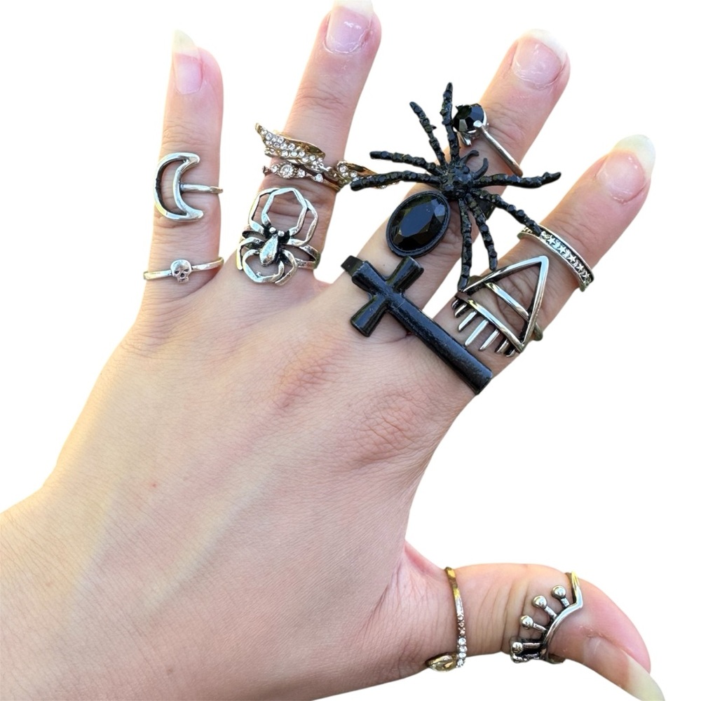 Gothic Punk Spooky Alternative Fashion Silver Black Ring Jewelry Accessories